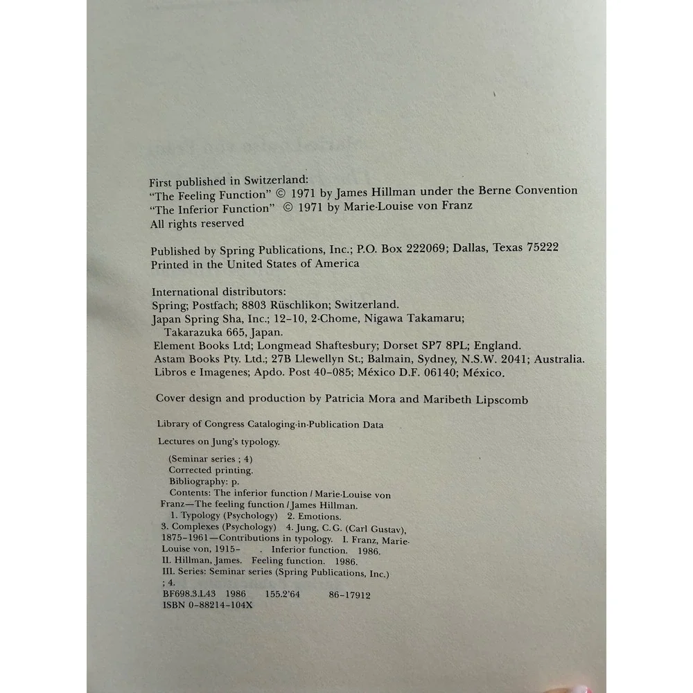 Jung's Typology von Franz Hillman Paperback 1986 Jungian Seminar Series